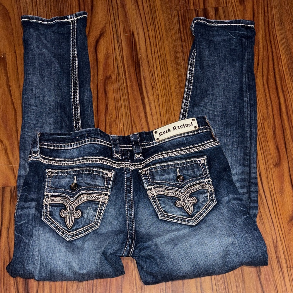 Rock Revival Women’s Dark Blue Embroidered Pocket Skinny Jeans